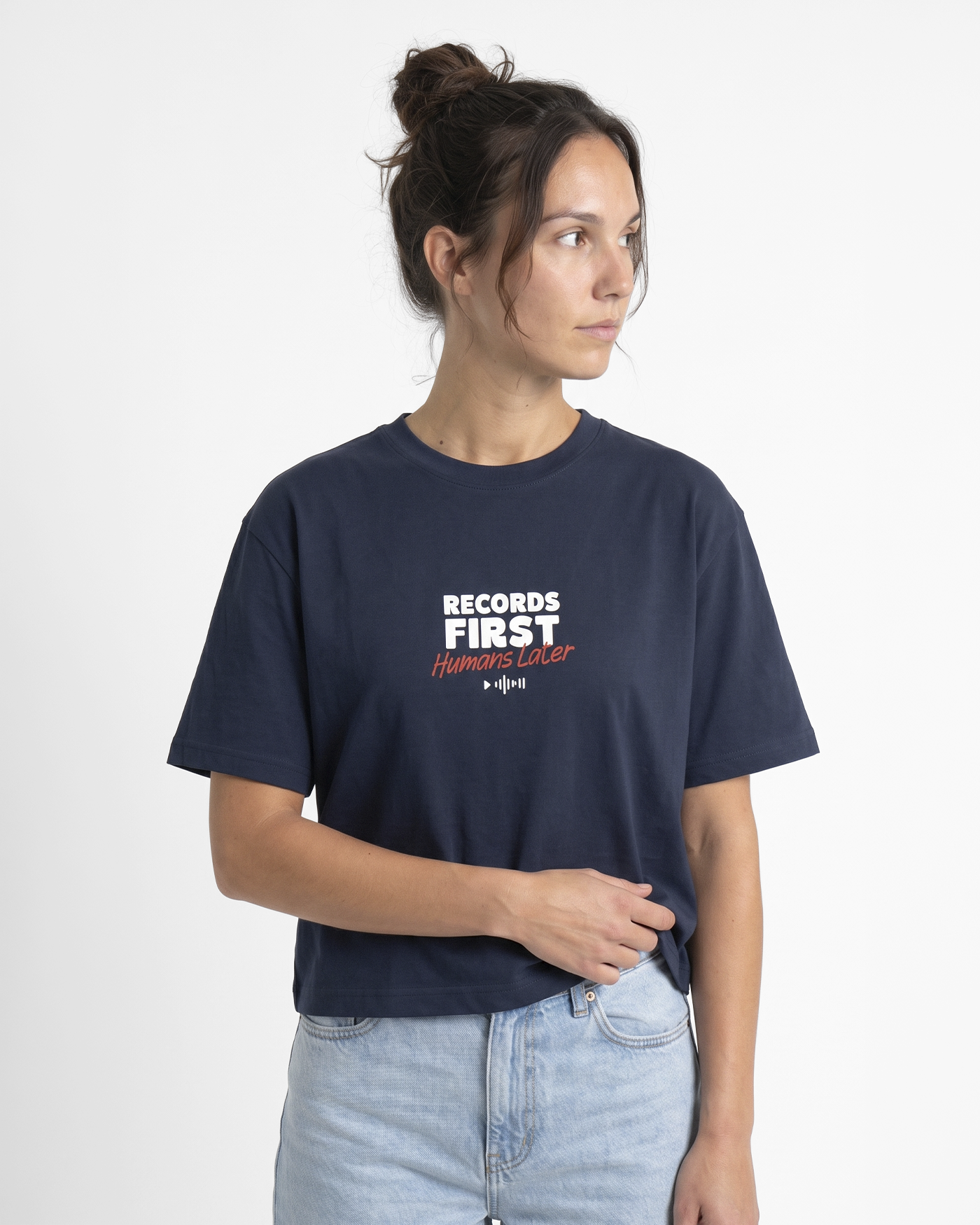 Records first, humans later | Cropped Tee